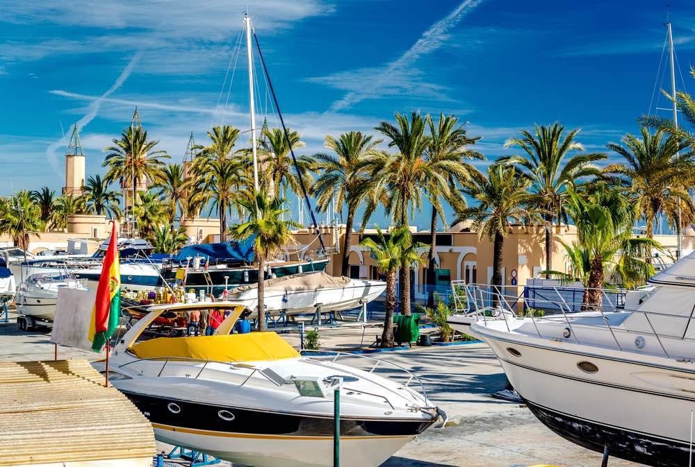 Moored boats in the Fuengirola seaport. Malaga, Spain