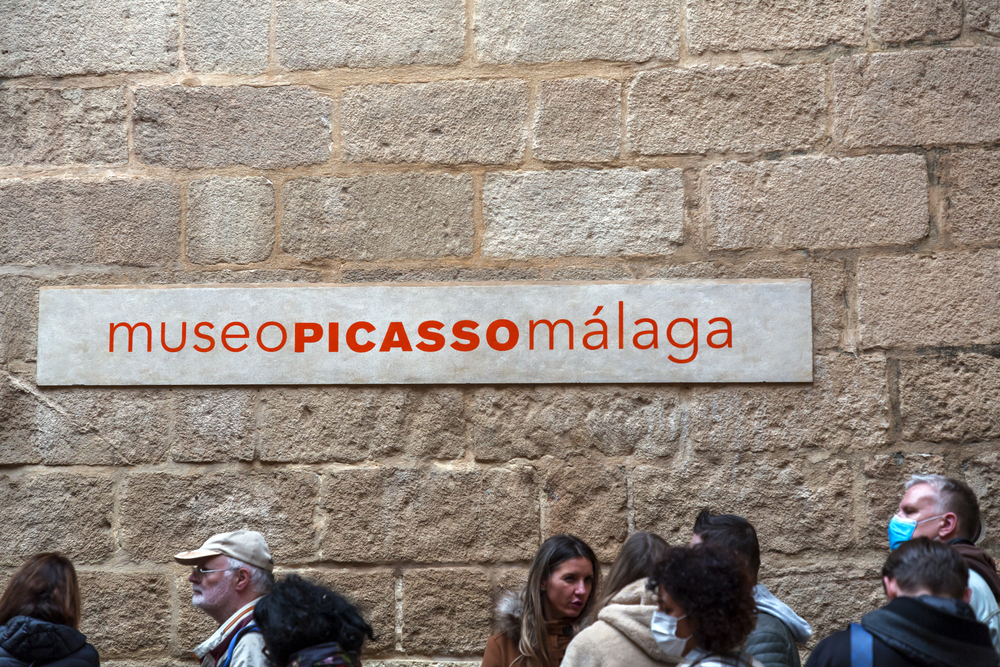 Malaga, Spain - FEB 27, 2022: Entrance of the Picasso Museum in Malaga, Spain.