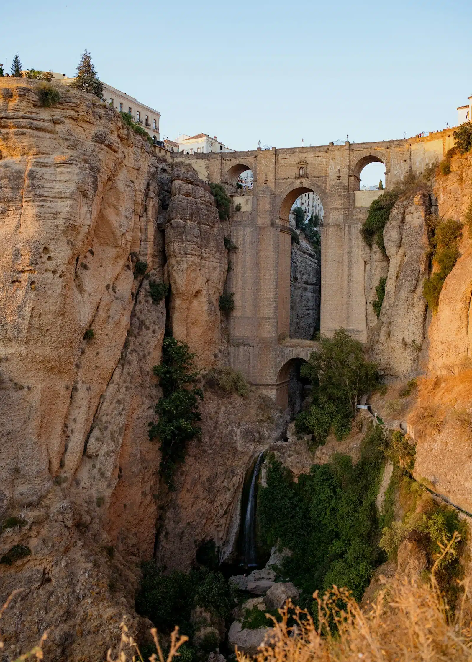 Puente Nuevo of Ronda seen from the bottom of the Tajo gorge, ideal day trip when visiting Ronda by car from Málaga