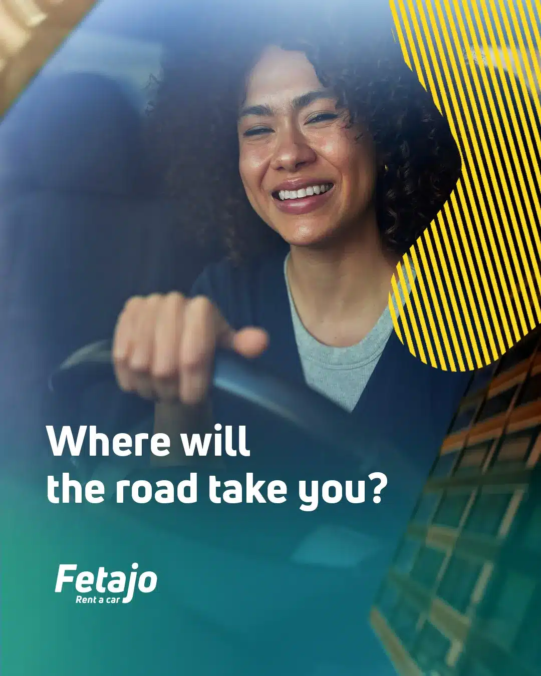 Woman driving a Fetajo rental car after enjoying Candlelight concerts Malaga