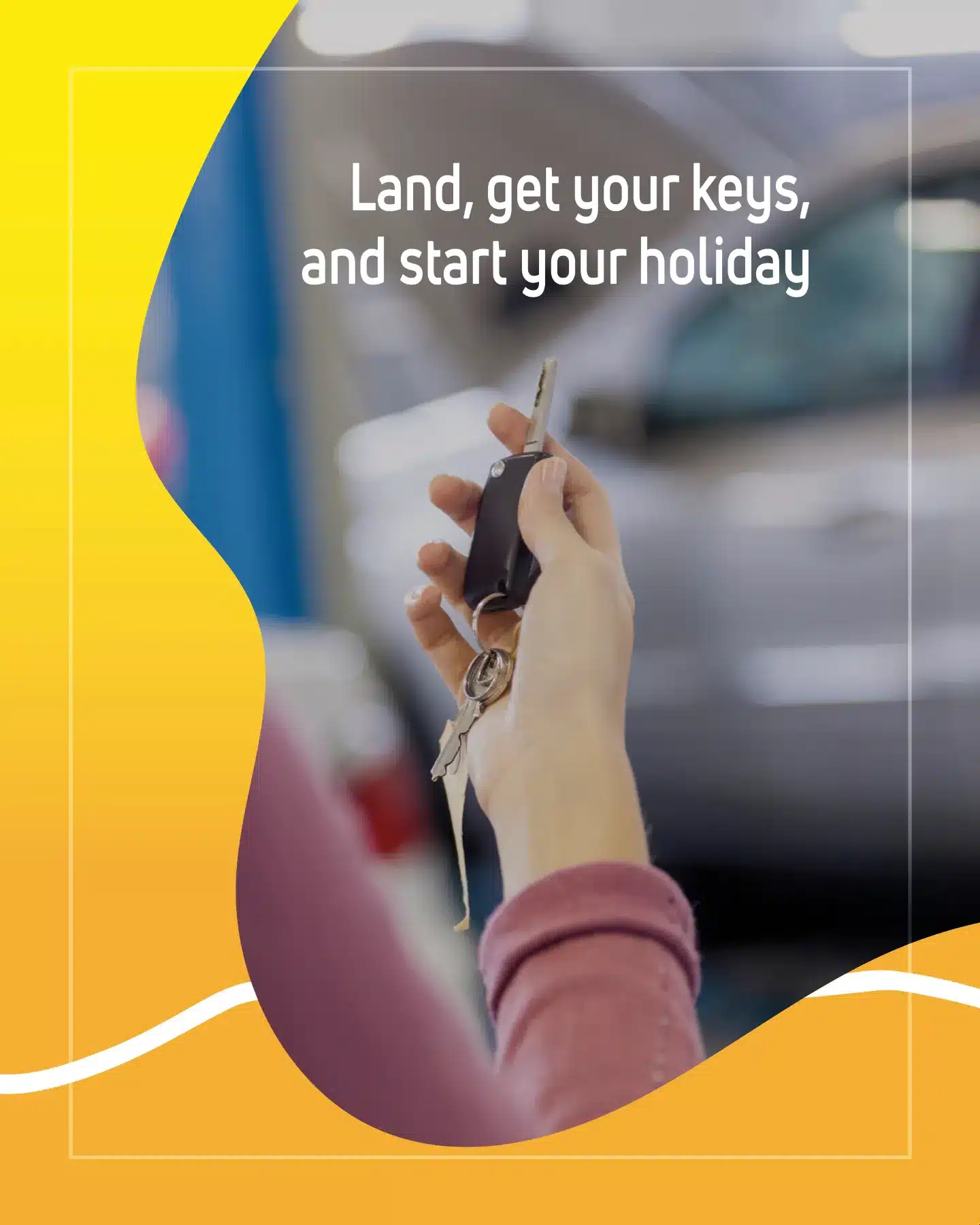 Traveller receiving car keys in person for car rental at Malaga Airport